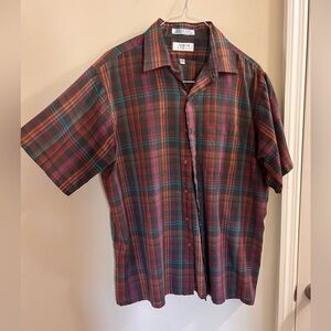 Arrow Plaid Short Sleeve Button-Down Shirt - Red, Green, Brown